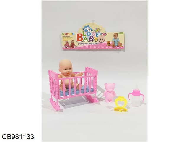 5-inch enamel doll with bed set